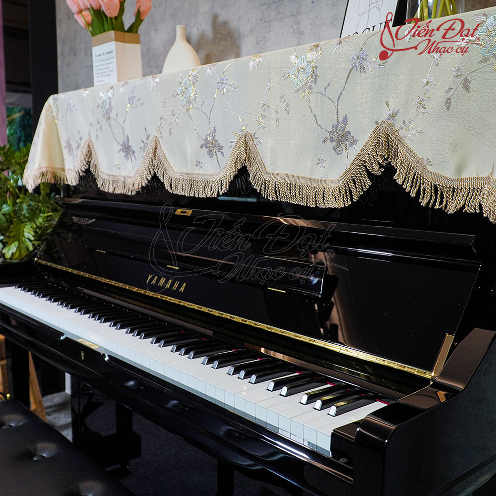 Khăn Phủ Đàn Piano Họa Tiết Hoa Phủ Kim Tuyến, Tua Rua Xoắn KU-022