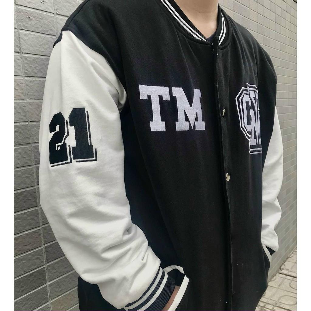 Áo Khoác Bomber Bóng Chày - Áo Khoác Dù Nam Nữ Unisex GYM-TM Màu Đen Có Form Rộng XL