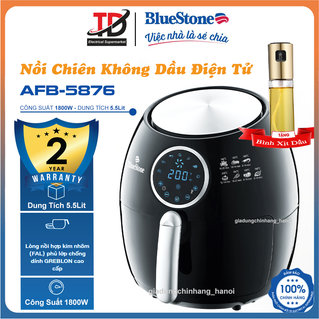 Nồi Chiên Không Dầu Điện Tử Bluestone AFB-5876, 5.5Lit-1800W, Hàng Chính Hãng