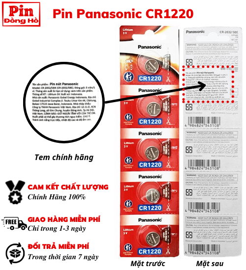 [HCM] Pin 1220 Panasonic CR1220 1 vỉ 5 viên - Dùng cho Cmos, đồ chơi, thiết bị điện tử, đồng hồ
