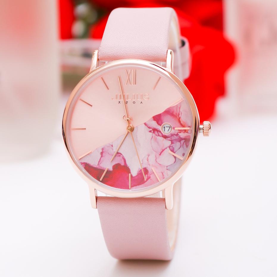 Đồng Hồ Nữ Chính Hãng Julius Cao Cấp Dây Da Mặt Tròn Chống Nước Kính Khoáng Đường Kính 36mm JA-1312C
