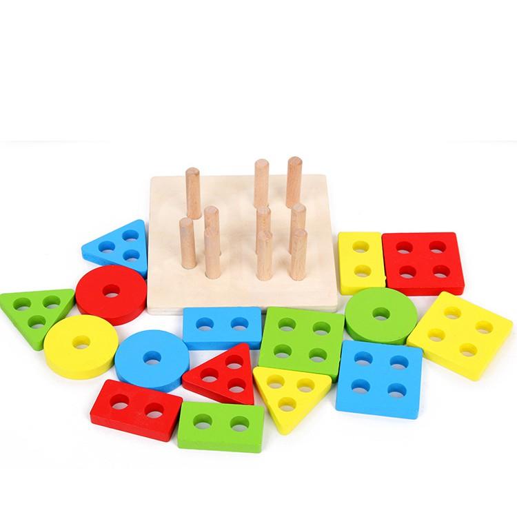 Bộ Xếp Hình Thả Khối Thông Minh Đồ Chơi Giáo Dục Babo MONTESSORI 4 Cọc Cho Bé