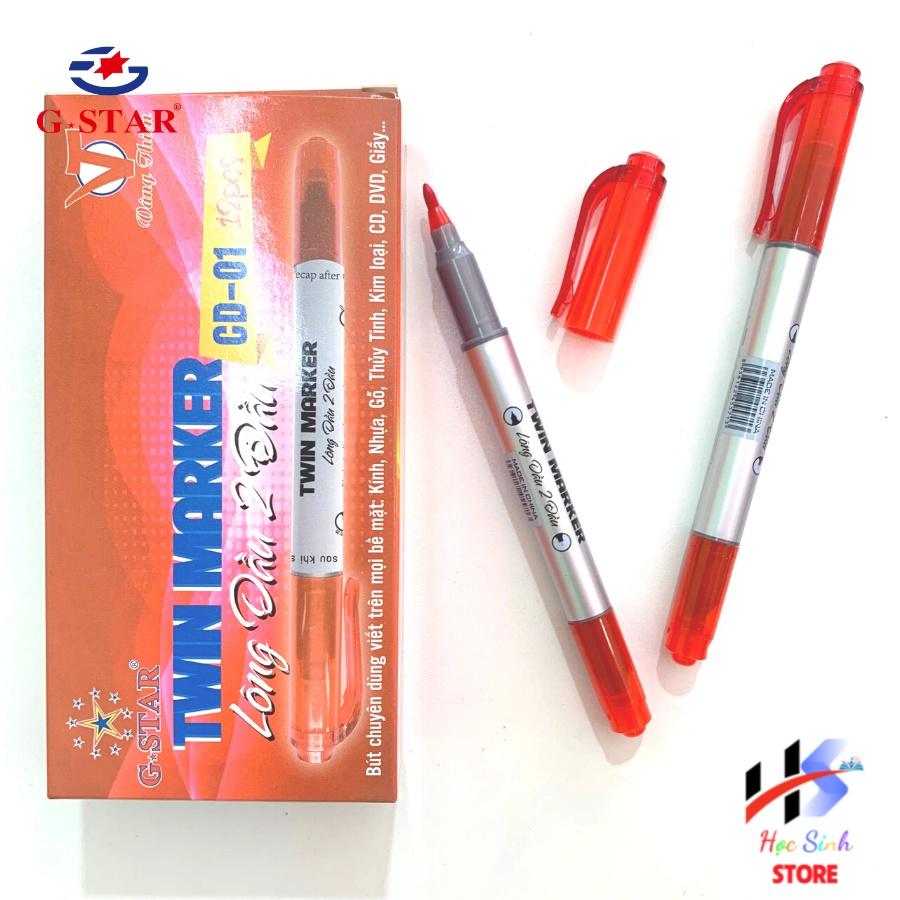 Hộp 12 cây bút lông dầu 2 đầu Gstar CD-01 Vâng thiên ( Xanh, đỏ, đen ) viết được trên nhiều bề mặt