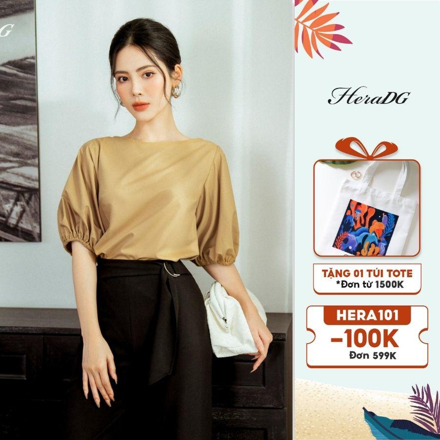 Áo sơ mi nữ tay bồng HeraDG thiết kế cổ thuyền độc đáo, chất liệu vải thô lụa cao cấp mềm mịn, không bai xù SAKBB1002