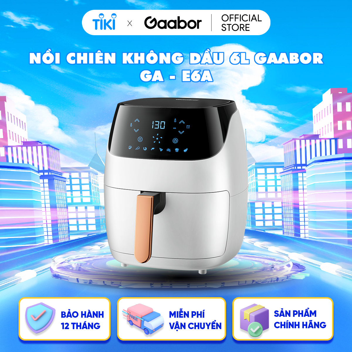 Nồi chiên không dầu điện tử GAABOR GA-E6A dung tích 6L công suất mạnh 1500W - Hàng chính hãng