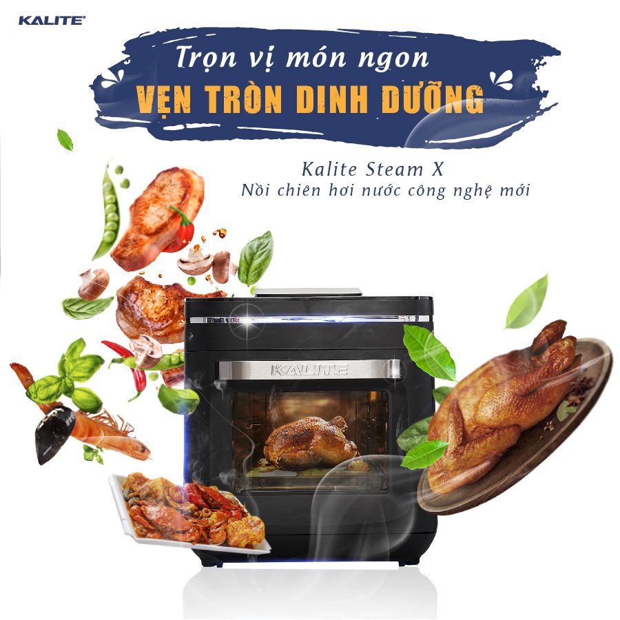 Nồi chiên không dầu hơi nước Kalite Steam X, công suất 1700W, dung tích 15L, bảng điều khiển điện tử, công nghệ chiên mới bằng hơi nước siêu nhiệt kết hợp Rapid Air, hàng chính hãng