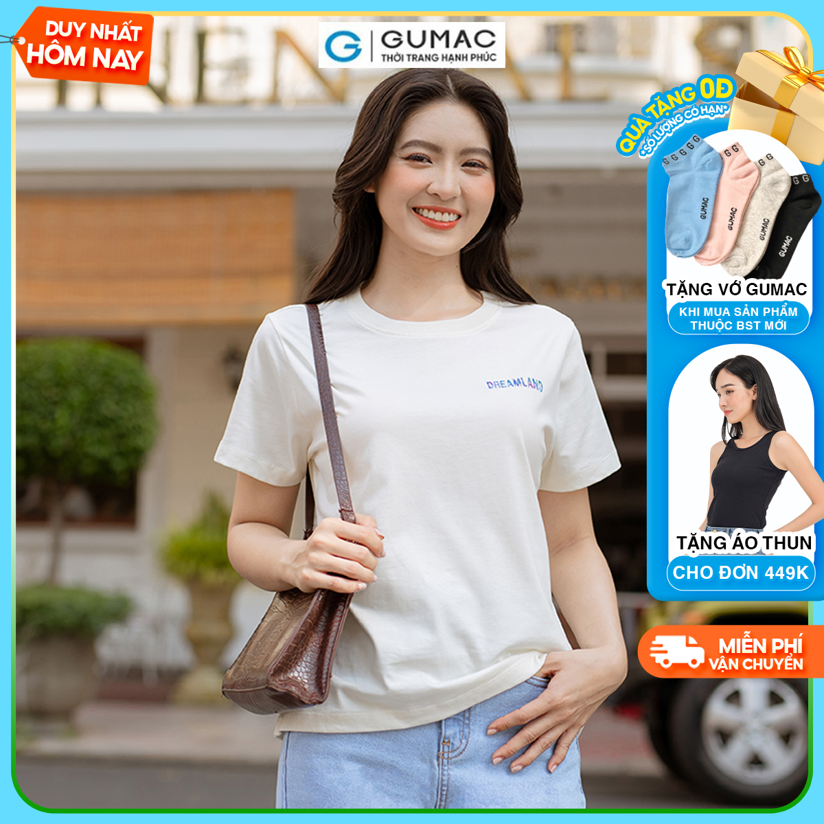 Áo thun nữ cổ tròn nhiều màu in chữ trẻ trung năng động thời trang GUMAC ATD06081