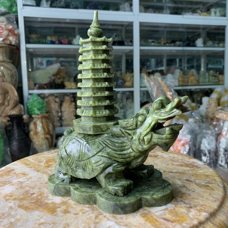 Cụ Long Quy Cõng Tháp Văn Xương Đá Ngọc Ấn Độ - cao 22cm