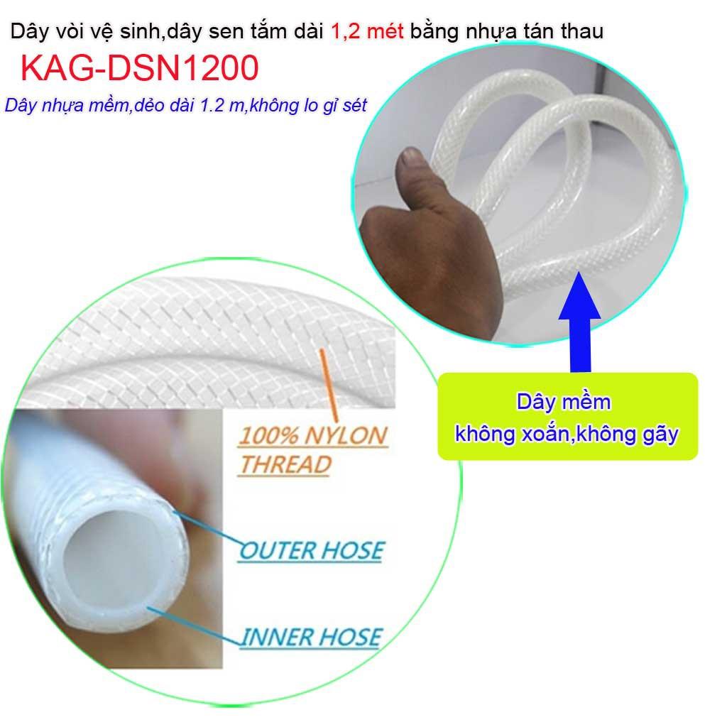 Dây sen cao cấp, dây vòi tắm hoa sen 1.2m, dây vòi xịt vệ sinh bằng nhựa KAG-DSN1200