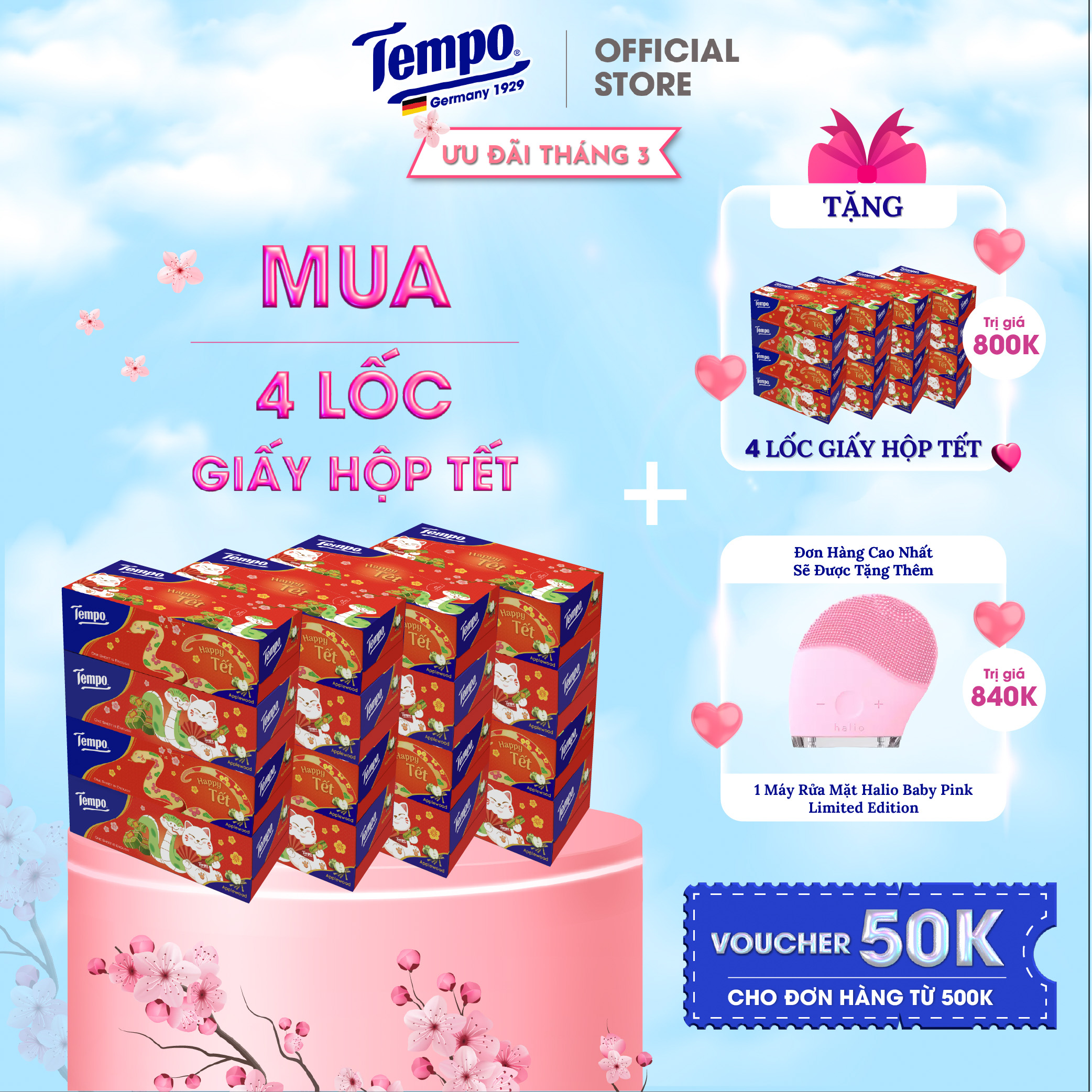 [MUA 4 LỐC TẶNG 4 LỐC] Khăn Giấy Rút Cao Cấp Tempo Hương Không Mùi &amp; Gỗ Táo 4 Lớp Bền Dai