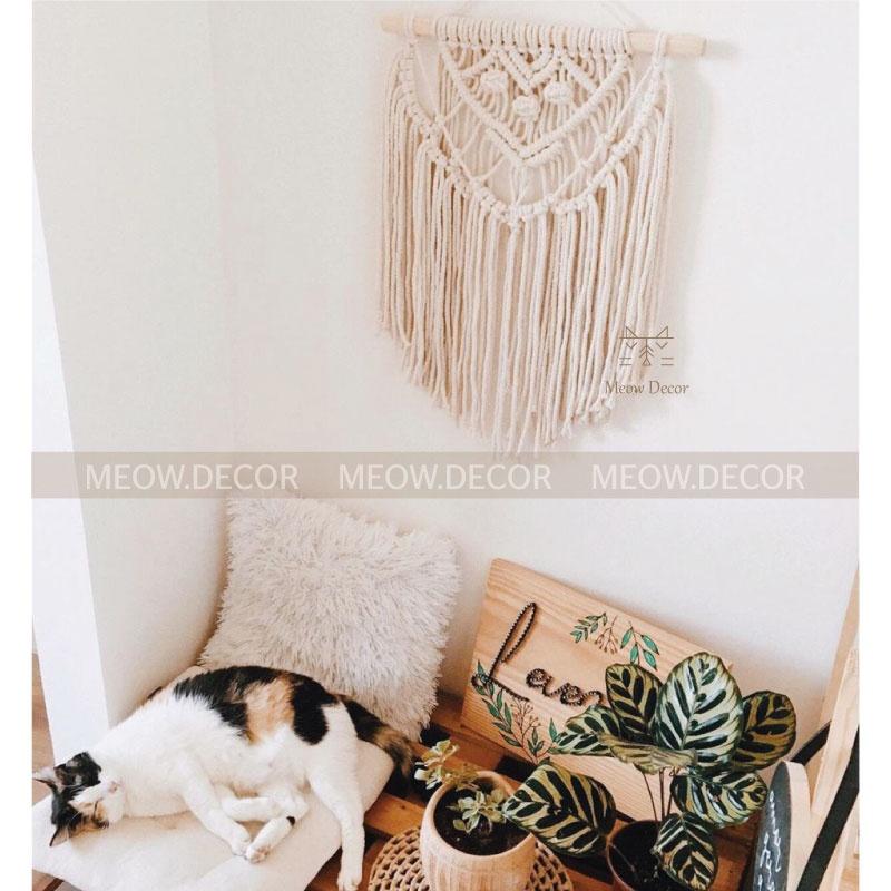 Mành macrame phong cách vintage treo tường trang trí nhà cửa, homestay, quán cafe