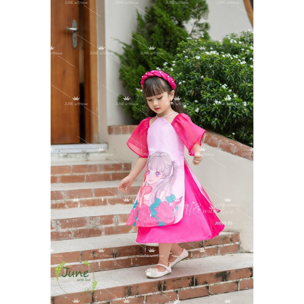 Áo dài tết cho bé gái mẫu Gấu dâu Lotso từ 12-40kg hàng thiết kế cao cấp