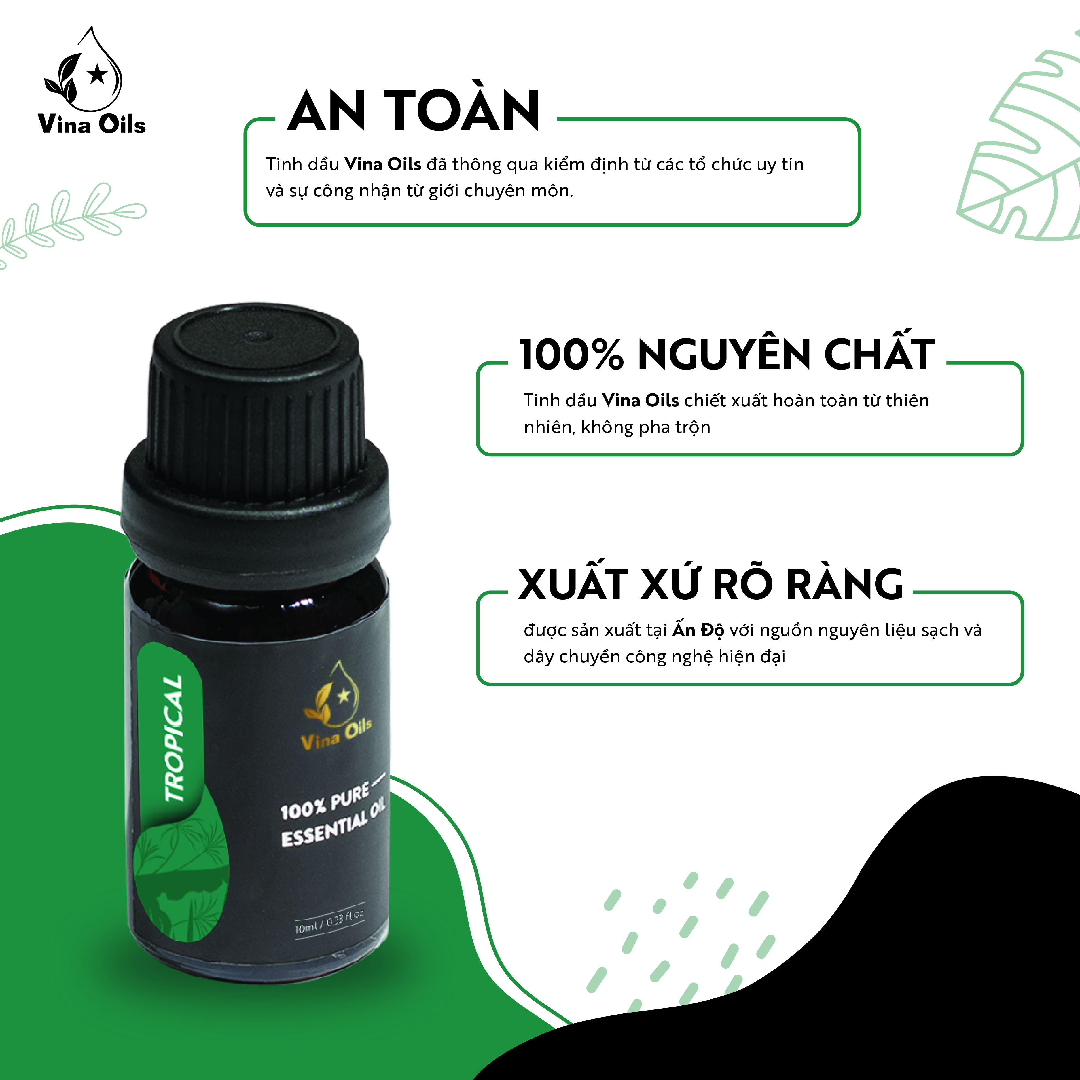 Tinh Dầu Nhiệt Đới Vina Oils 10ml - Tropical Essential Oil 10ml - Chiết Xuất Từ Trà Trắng, Dưa Leo, Sen, Cam Hương, Bưởi, Ngọc Lan Tây, Hoắc Hương - Hương Thơm Thanh Thoát, Nhẹ Nhàng Tựa Một Vùng Nhiệt Đới Rợp Cỏ Xanh, Nắng Vàng