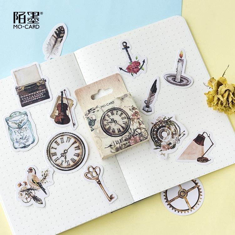 Bộ 45 miếng sticker hình dán vintage phong cách cổ điển trang trí sổ tay, sổ nhật kí/ bullet journal sticker - wt081