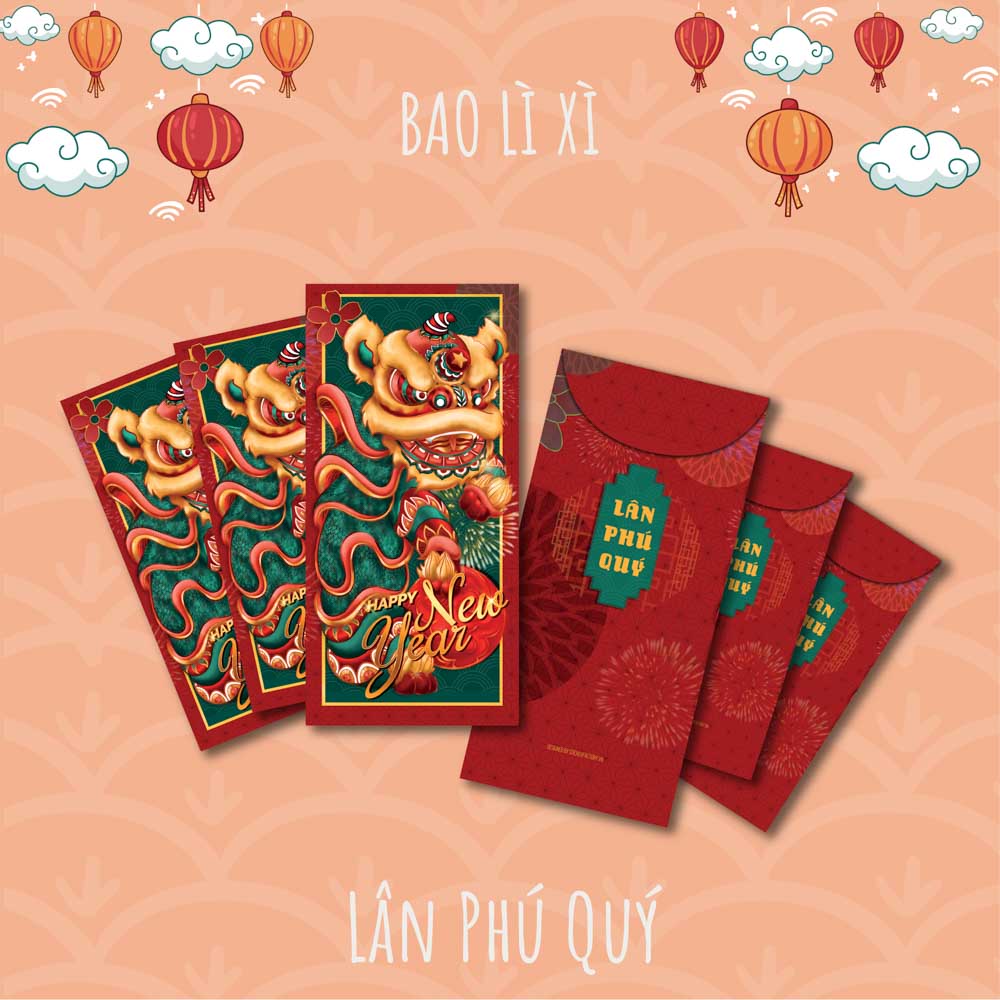 Set 6 bao lì xì - Lân Phú Quý