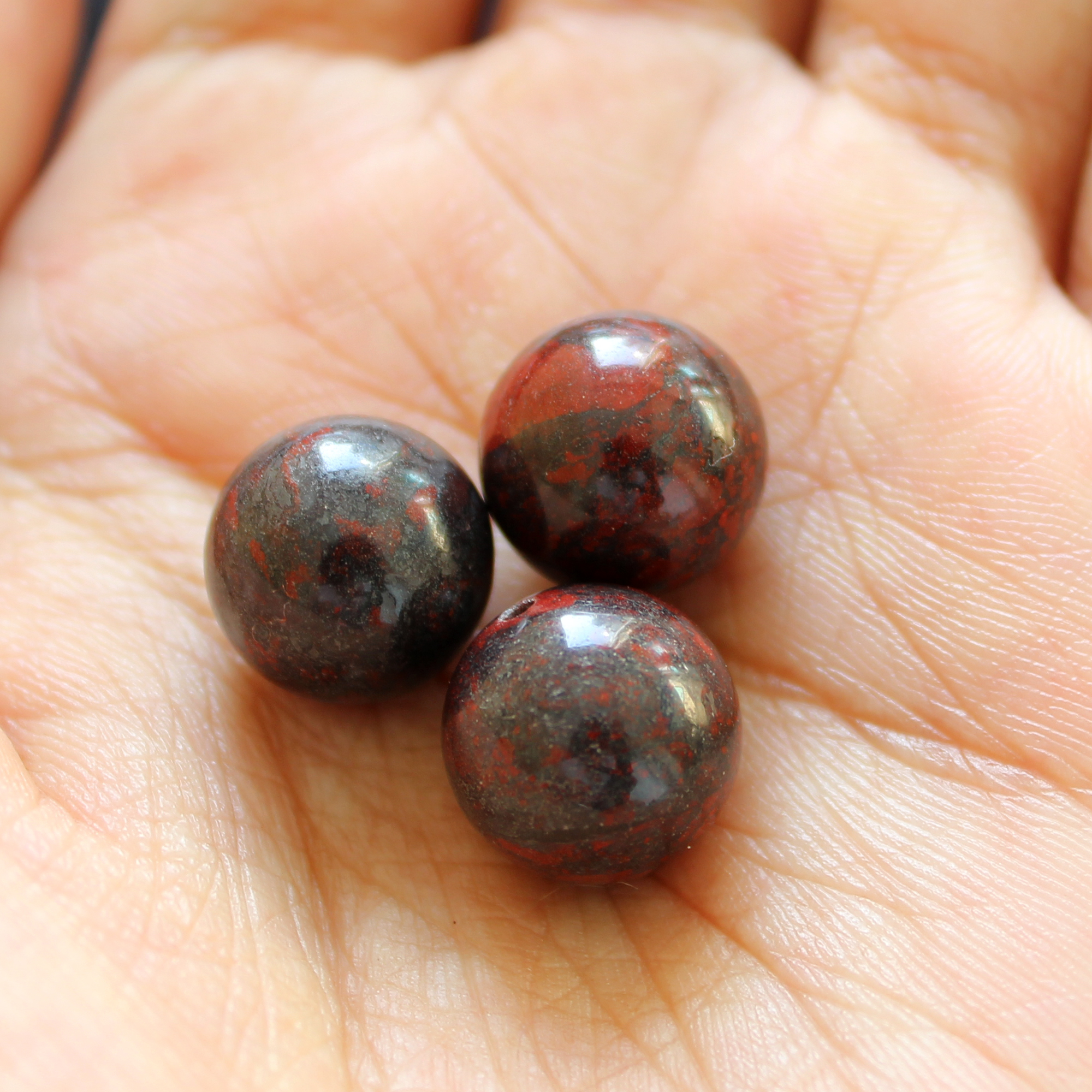 Combo 3 Hạt Dark Red Jasper (Hồng Ngọc Thạch) Tự Nhiên Size 12MM