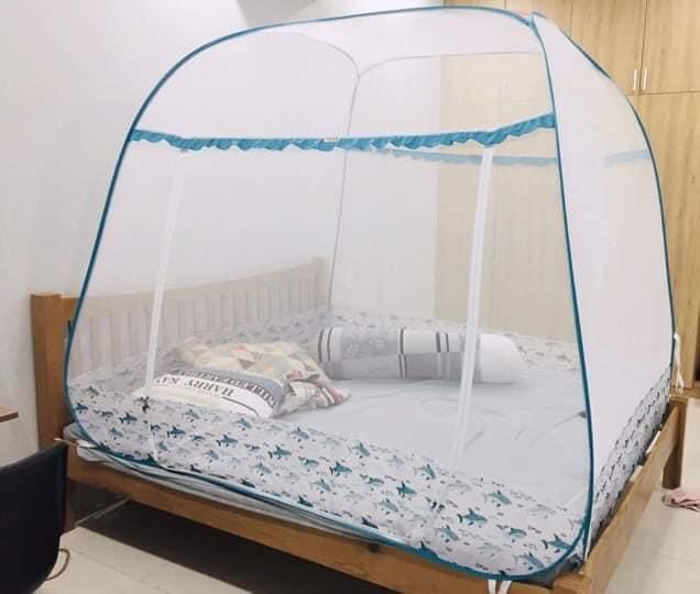 Màn chụp cao cấp Mộc Miên Hoạ Tiết Xanh  Ngọc Cá Mập - Kích thước 1,8mx2m - 2 cửa ( Hà nội )