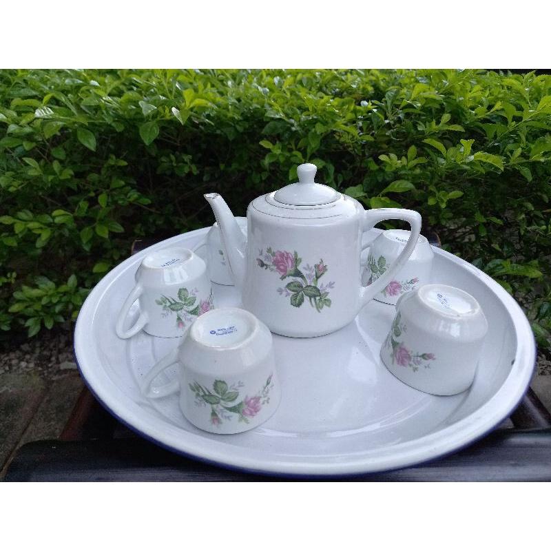 Combo 6 chén sứ hoa hồng có quai Hải Dương xưa