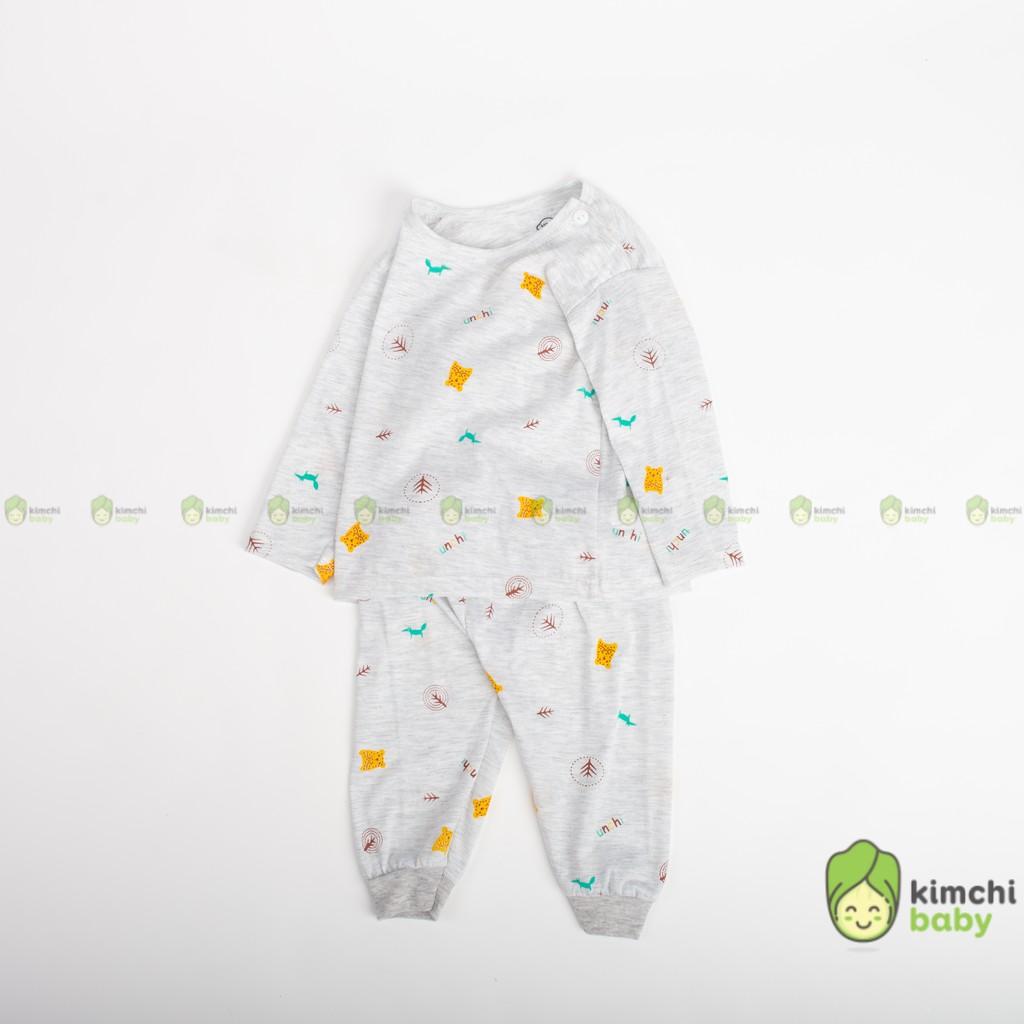 Đồ Bộ Bé Gái, Bé Trai UNCHI Vải Cotton Mềm Xốp Cài Vai Hoạ Tiết Gấu Con, Quần Áo Sơ Sinh Thu Đông Cho Bé UNTD2104