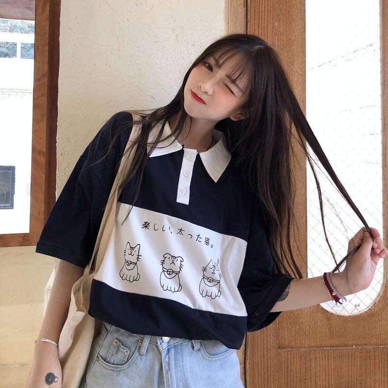 Áo thun có cổ tay lỡ form rộng in hình cá tinh