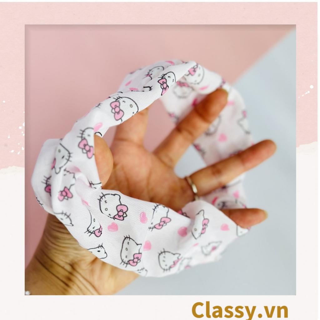 Dây cột tóc scrunchies Classy bằng vải kẻ sọc, họa tiết hoạt hình thỏ hàn quốc dành cho nữ PK1682