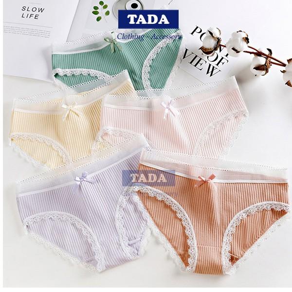 Quần lót nữ cotton gân tăm viền ren trắng dễ thương