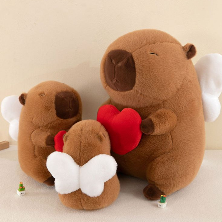 Thú nhồi bông Capybara cánh thiên thần đáng yêu - Size 30cm đến 50cm - Quà tặng gấu bông chuột lang ôm tim cánh trắng êm mịn