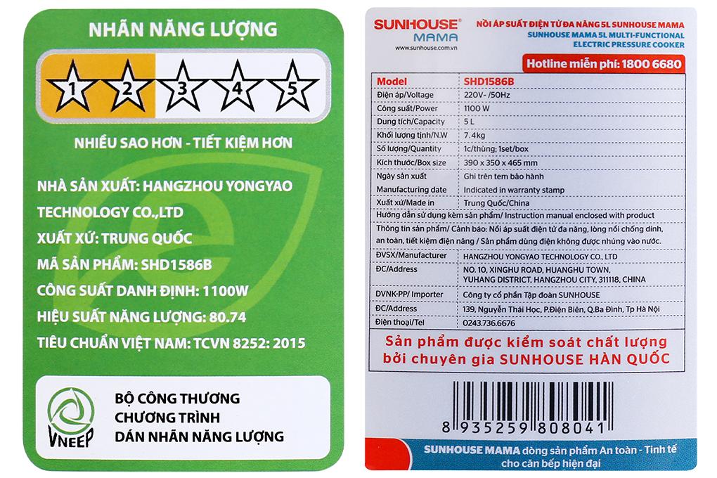 NỒI ÁP SUẤT ĐIỆN TỬ ĐA NĂNG SUNHOUSE MAMA SHD1586B - Hàng chính hãng