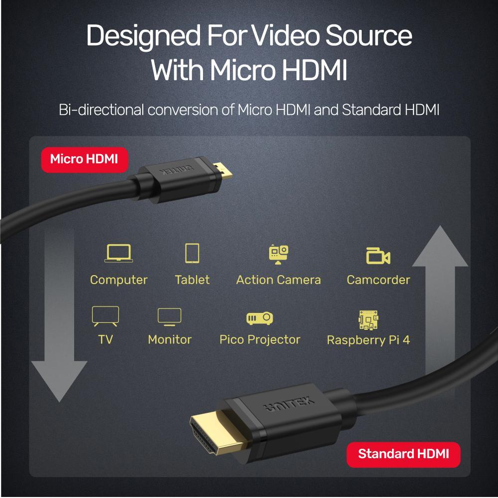 CÁP MICRO HDMI -&gt; HDMI 2M 2.0 4K Y-C 182 UNITEK - HÀNG CHÍNH HÃNG