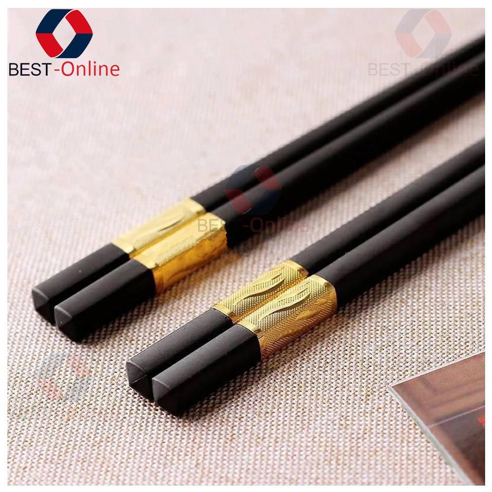 Bộ 10 Đôi Đũa Mạ Vàng, Đũa Hợp Kim Chống Mốc Hàn Quốc