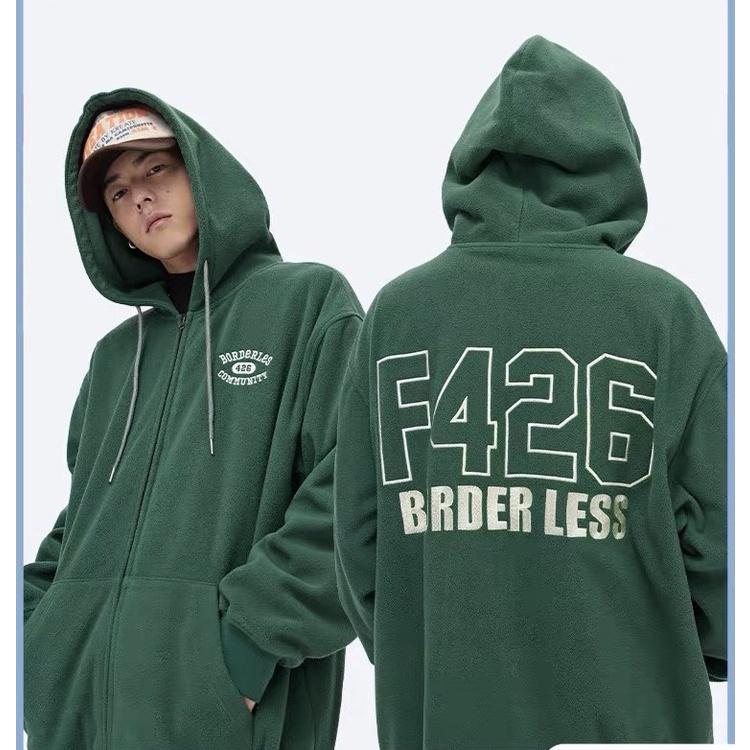 Áo Hoodie Zip Unisex Nỉ Ngoại In Chữ F426 Xanh Lá