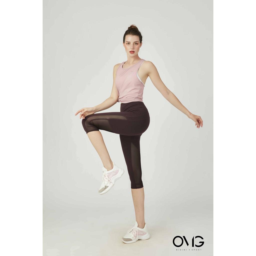 Quần tập Gym, Yoga Nữ OMG Sport kiểu lửng phối lưới - màu Đỏ boocdo - BG075_BOX