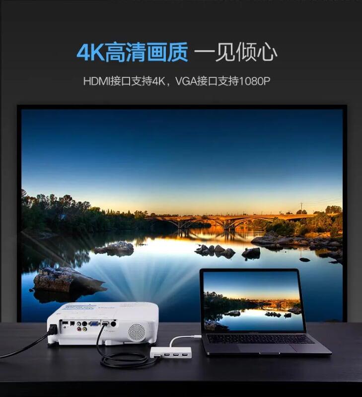 Ugreen UG40374MM132TK 15CM màu Trắng Bộ chuyển đổi TYPE C sang 3 USB 3.0 + HDMI bọc nhựa ABS - HÀNG CHÍNH HÃNG