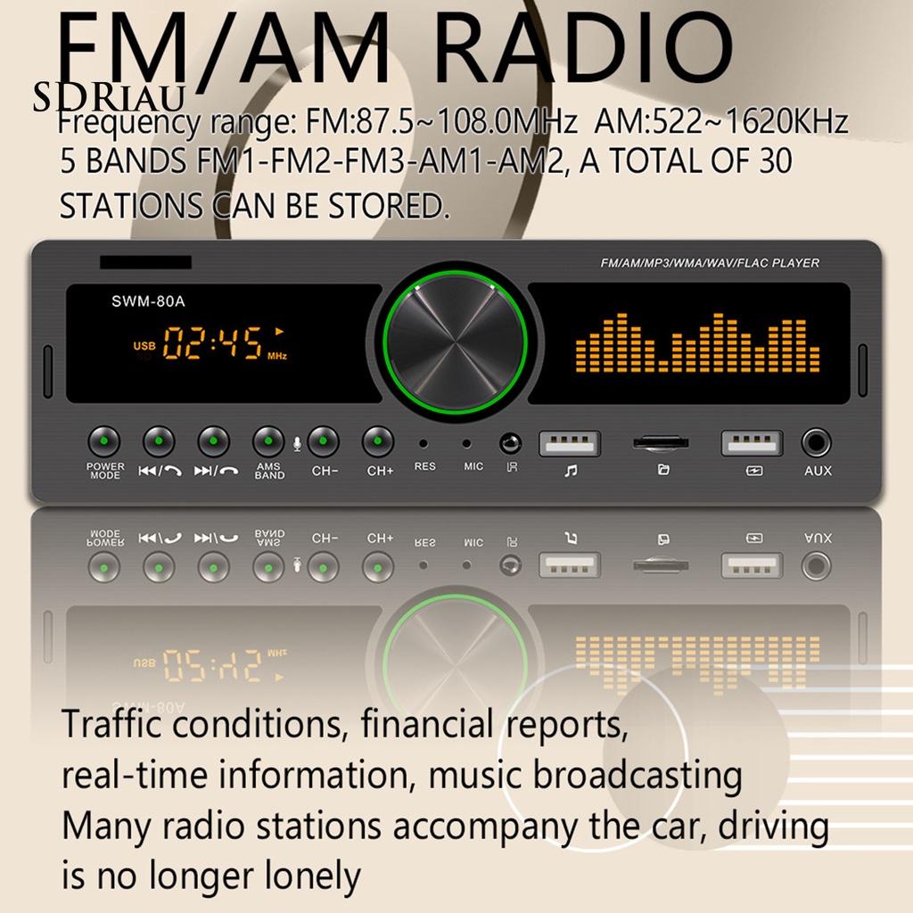 *QCDZ* SWM-80A Handsfree Dual USB Car MP3 Player Powerful FM Radio Bluetooth AUX TF Card U Disk Digital Media Receiver for Car Center Control Modification