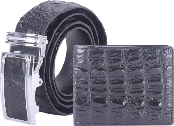 Bộ Ví &amp; Thắt Lưng Nam Da Cá Sấu Gai Đuôi Huy Hoàng HT2207-HT4210 (23 x 11,5 cm) - Đen