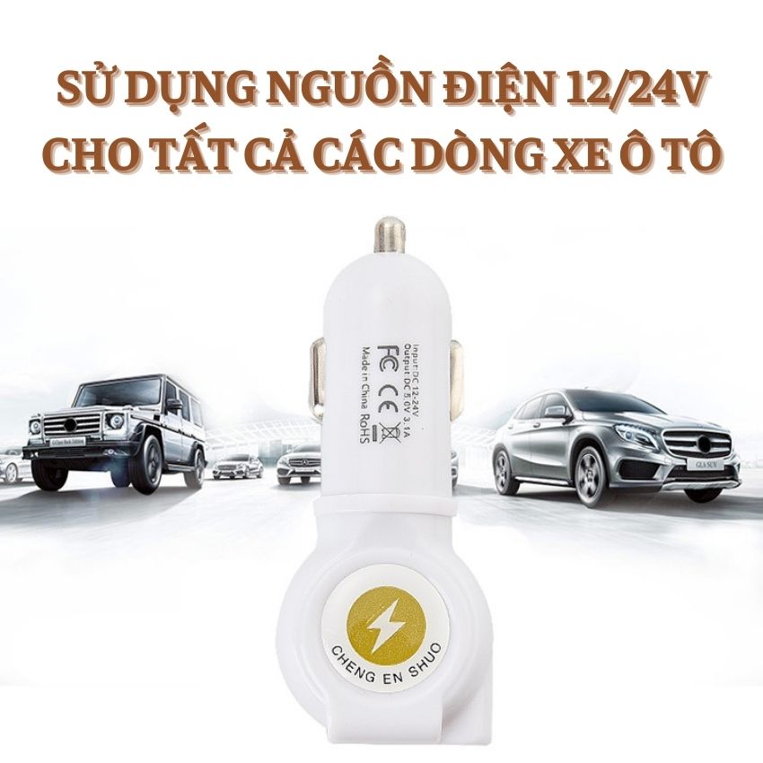 Tẩu Sạc Nhanh Ô Tô Chia 3 Cổng cho Iphone Android Có Cáp Sạc Type C Sạc Điện Thoại Trên Ô Tô T01