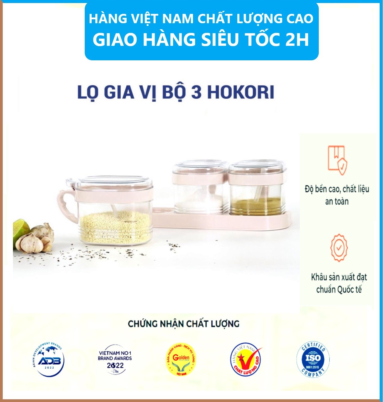 Bộ 3 Hũ Đựng Gia Vị HOKORI Nhựa Việt Nhật Cao Cấp, Hũ Đựng Gia Vị Đẹp Có Kèm Thìa Tiện Lợi - Hàng Việt Nam