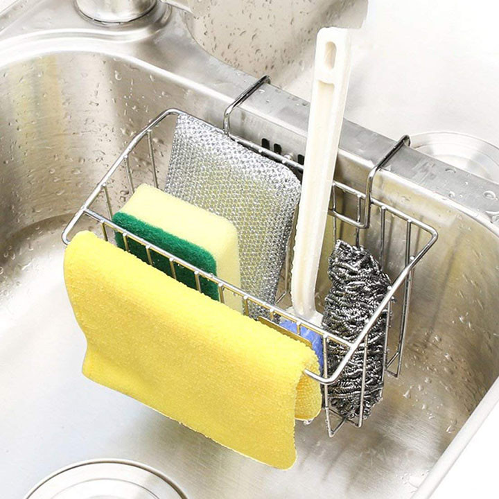 Kệ rổ Inox đựng dụng cụ rửa chén treo thành bồn - Kệ để miếng rửa chén