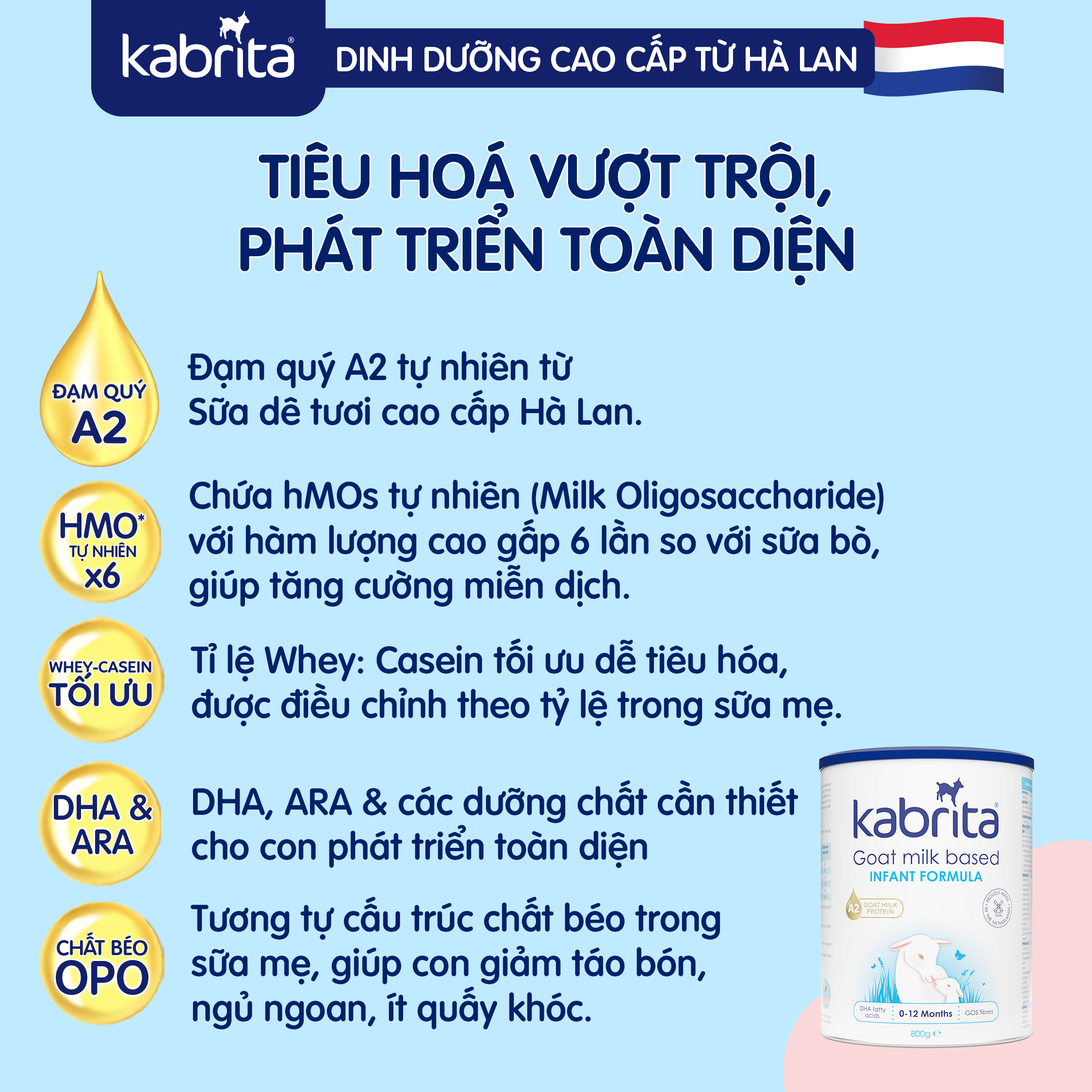 [TẶNG TÚI BỈM] COMBO 3 Sữa dê Kabrita số 1 cho trẻ- Lon 800g