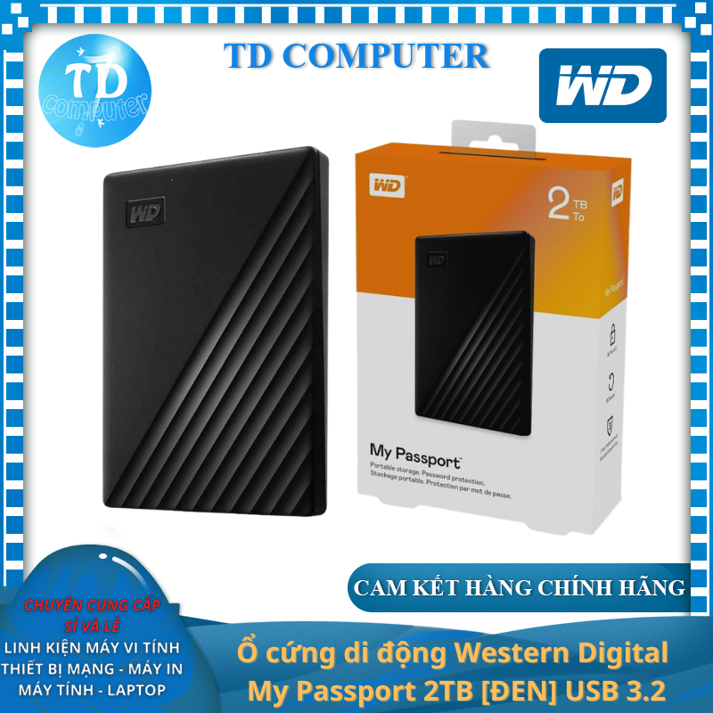 Ổ cứng di động Western Digital My Passport 2TB [ĐEN] USB 3.2 (WDBYVG0020BBK) - Hàng chính hãng