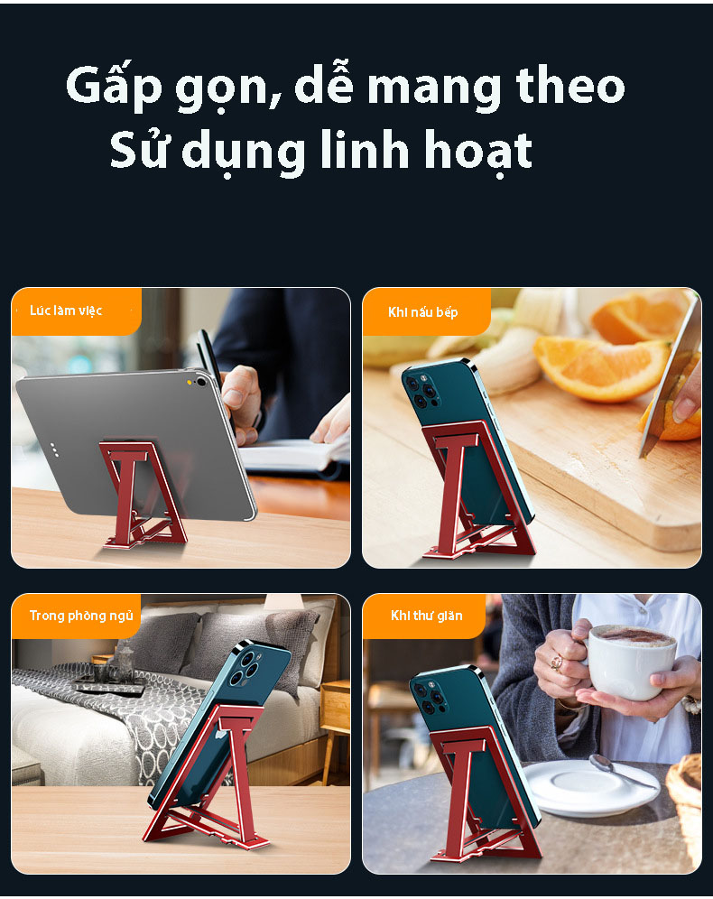 Giá Đỡ Để Bàn Cho Điện Thoại, iPad, Máy Tính Bảng  Hàng Chính Hãng KitAcoom - Chất Liệu Hợp Kim Nhôm Cao Cấp Có Thể Gấp Gọn Và Mang Theo Tiện Dụng 