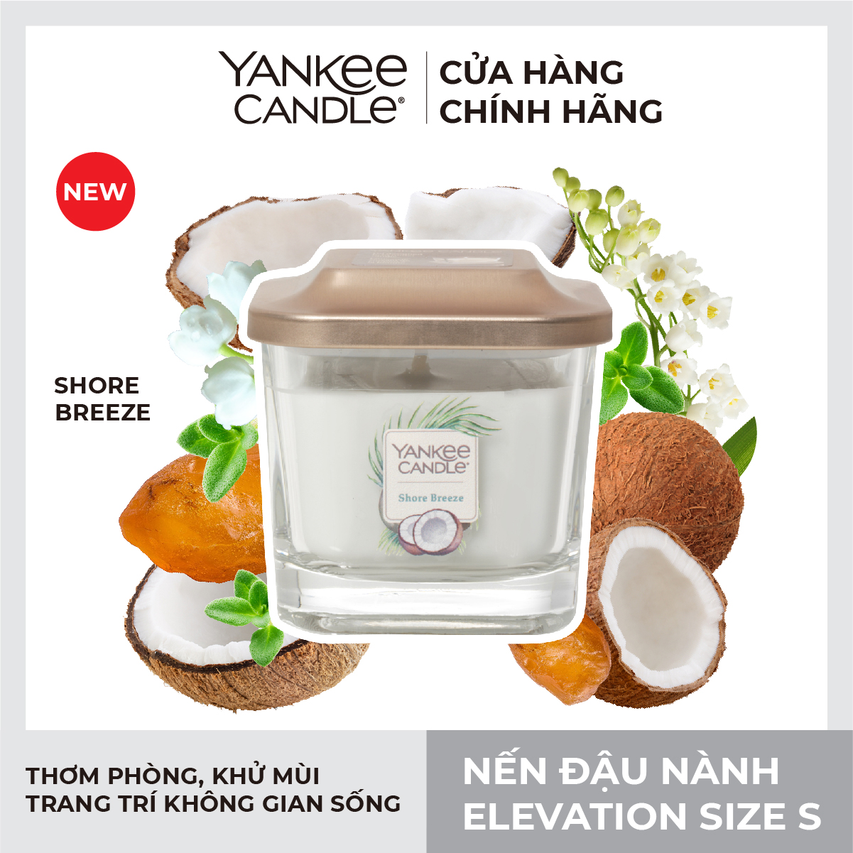 Nến ly vuông Elevation Yakee Candle size S - Shore Breeze (96g)