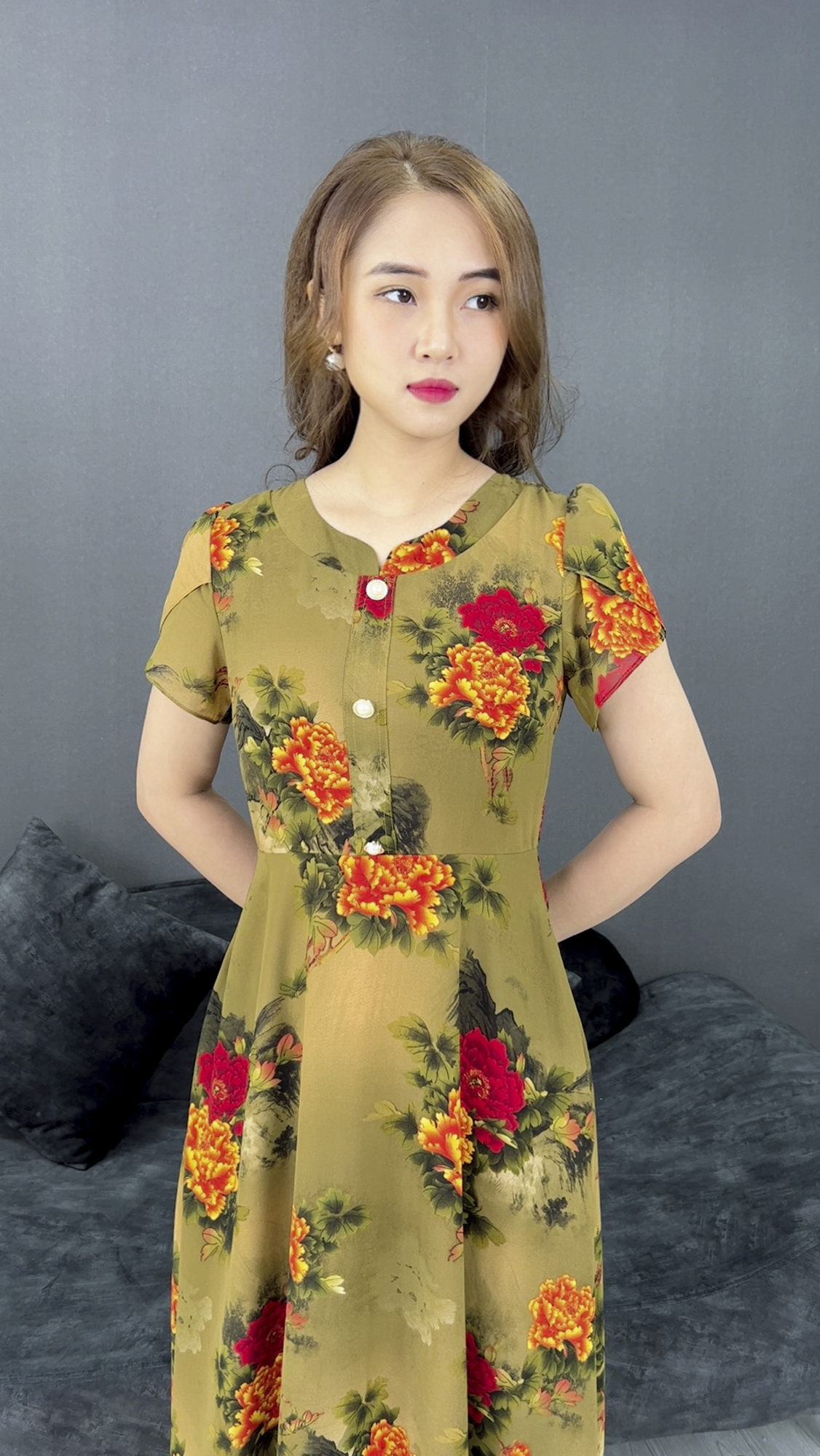 Đầm Họa Tiết Quý Bà [ Linh Trà ] (TM 432) Cao Cấp Tay Ngắn Trẻ Trung Trọng Đi Làm Đi Tiệc