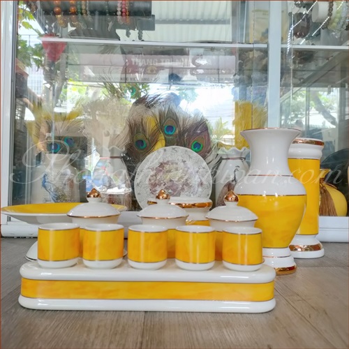 Bộ đồ sứ Trắng Vân Vàng - thờ cúng.