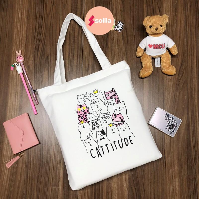 Túi tote bag vải canvas mềm đẹp có khóa và túi phụ cho bạn nữ đi học đi làm thời trang hàn quốc