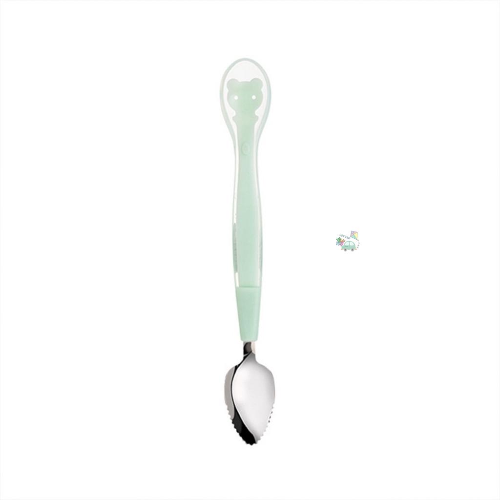 Thìa 2 đầu silicon và nạo hoa quả inox 304 tiện lợi dành cho bé tập ăn