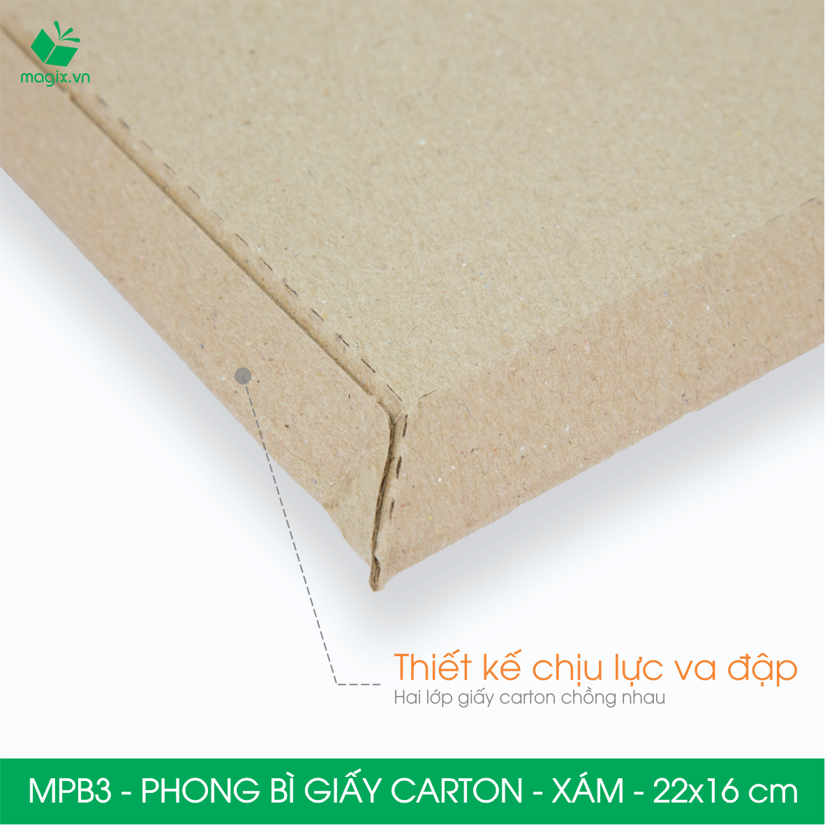 MPB3 -22x16cm - COMBO 100 PHONG BÌ GIẤY CARTON ĐÓNG HÀNG MÀU XÁM