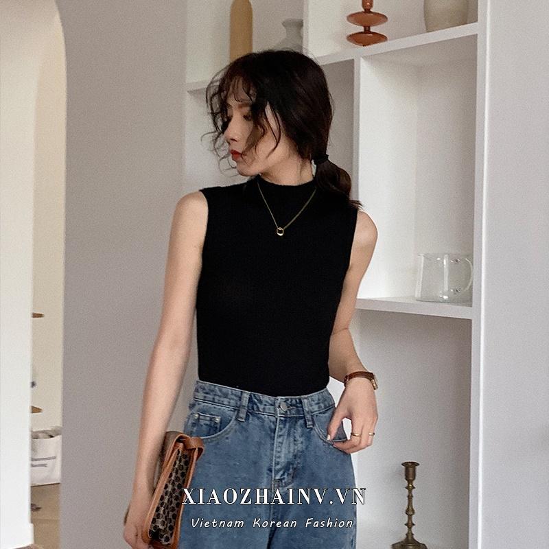 Áo croptop ba lỗ cổ cao Kanimi - áo thun ba lỗ cao cổ nữ phong cách Ulzzang