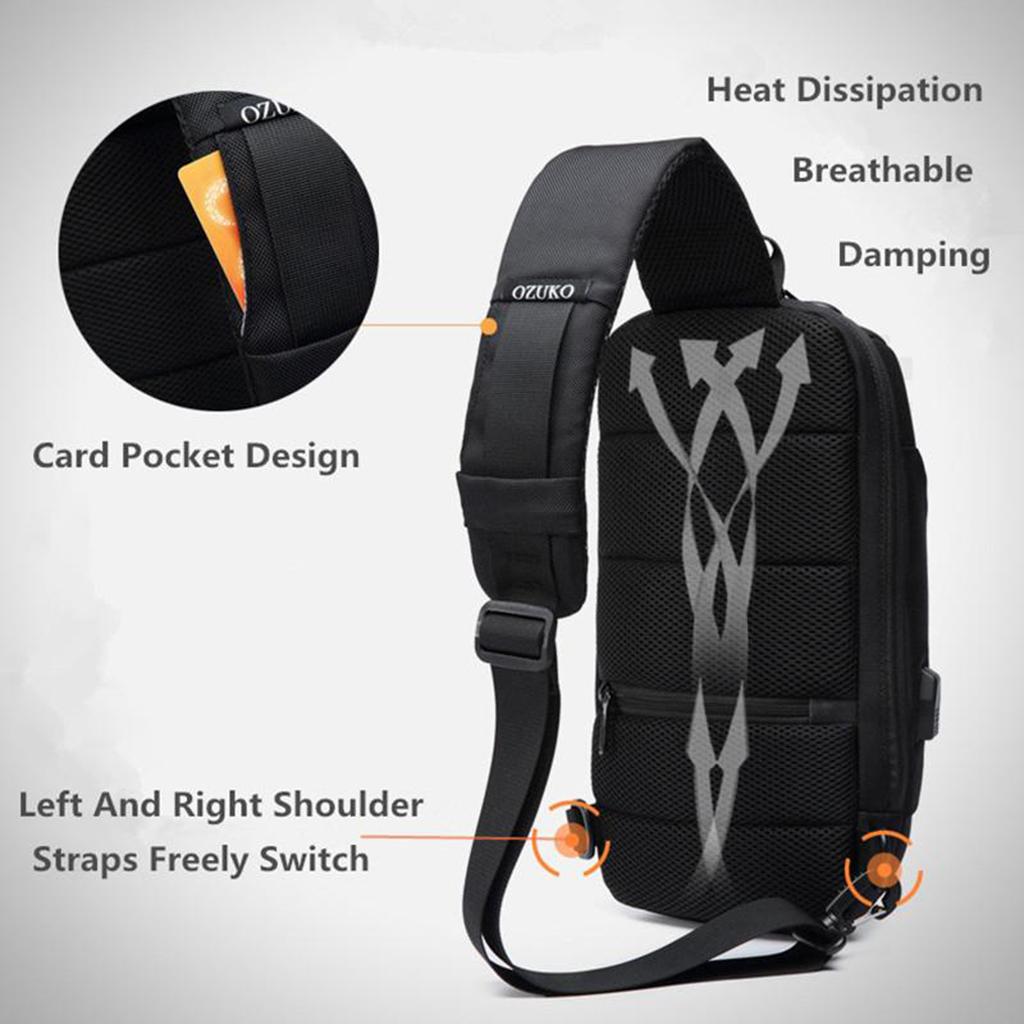 Anti Theft Sling Bag Chest Bag with USB Charging Port Lightweight Daypack Cross Body Large Capacity USB Charge Rucksack for Men Travel Hiking Cycling