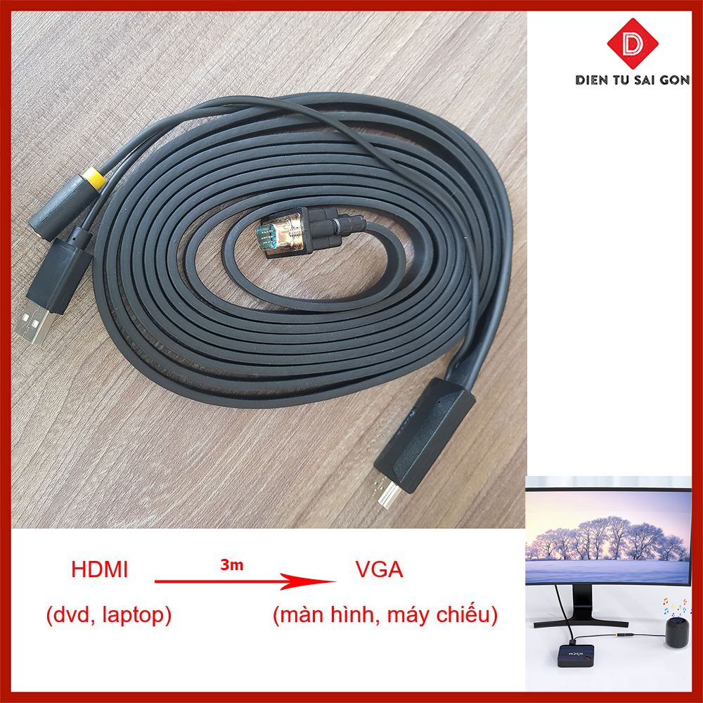 Cáp chuyển tín hiệu HDMI ra màn hình VGA dài 3m có âm thanh, nguồn JH-Z130H